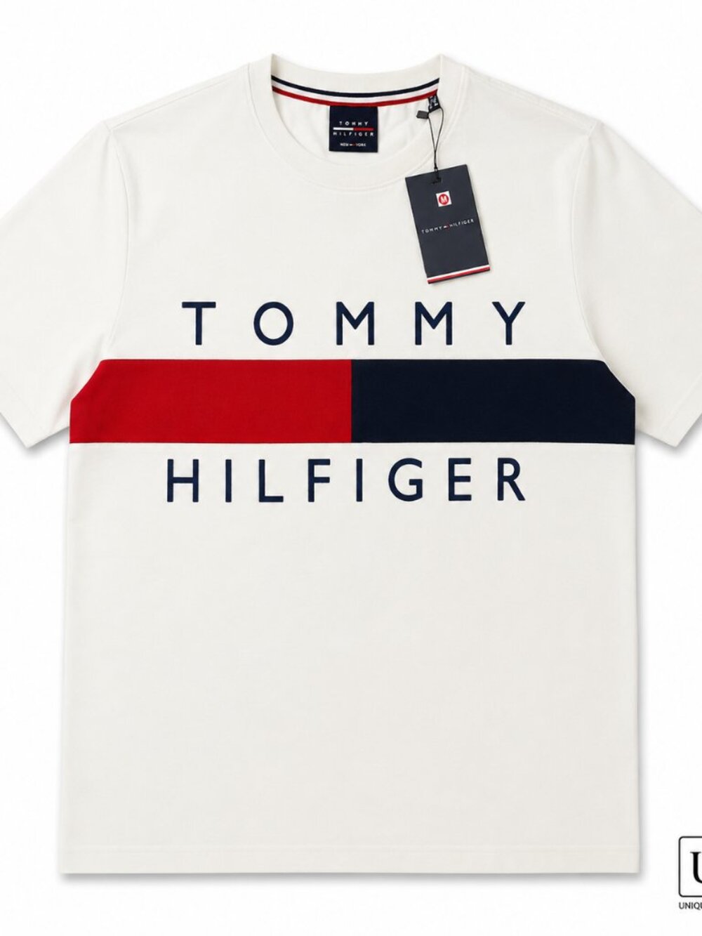 Tommy Hilfiger Men’s White Flag Logo T-Shirt NWT | Colorblock Tee